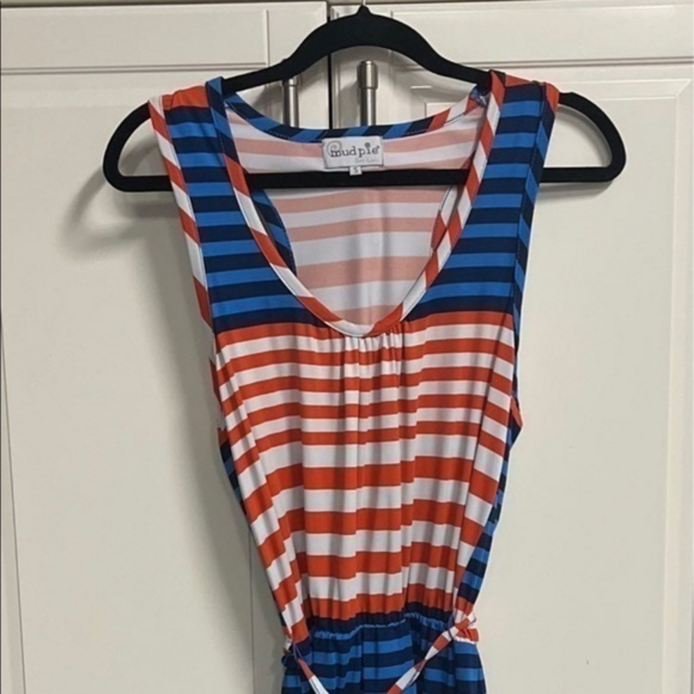 Mud Pie women’s super cute striped dress‎ with belts and gold tips size small